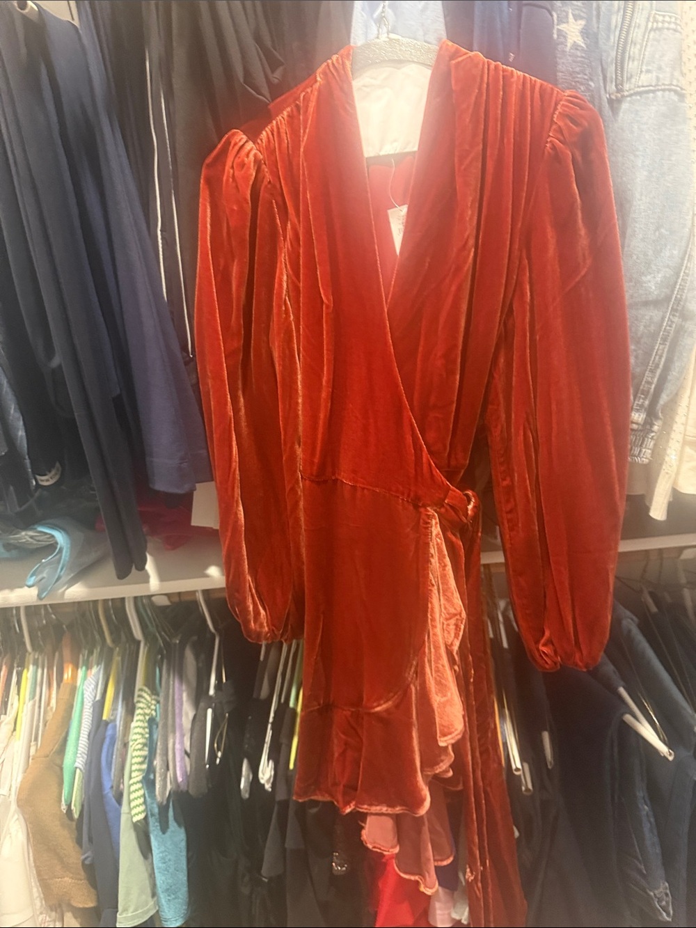 Banana Republic Red Velvet Dress with Wrap Detail